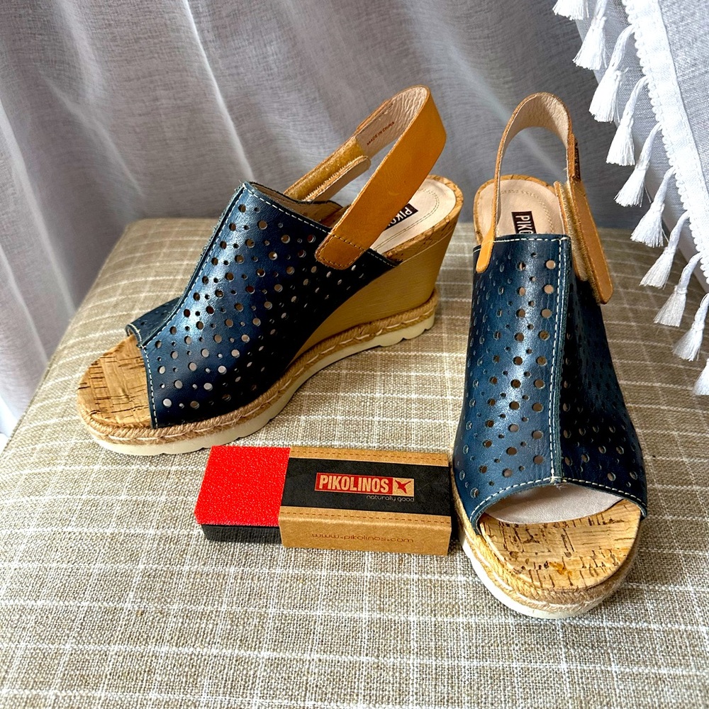 PIKOLINOS BALI LASER CUT WEDGES BLUE